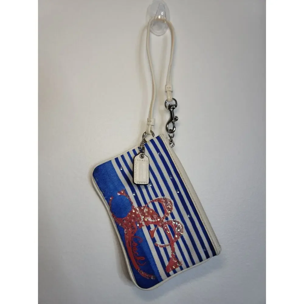 Coach Poppy Rocker Glam Nautical Stripe Tote w/ Wristlet Set
